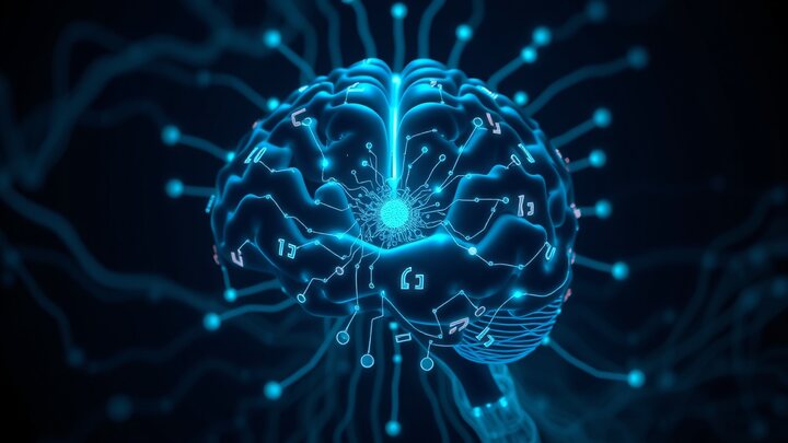 Generative Engine Optimization concept: AI brain composed of citation marks and schema icons